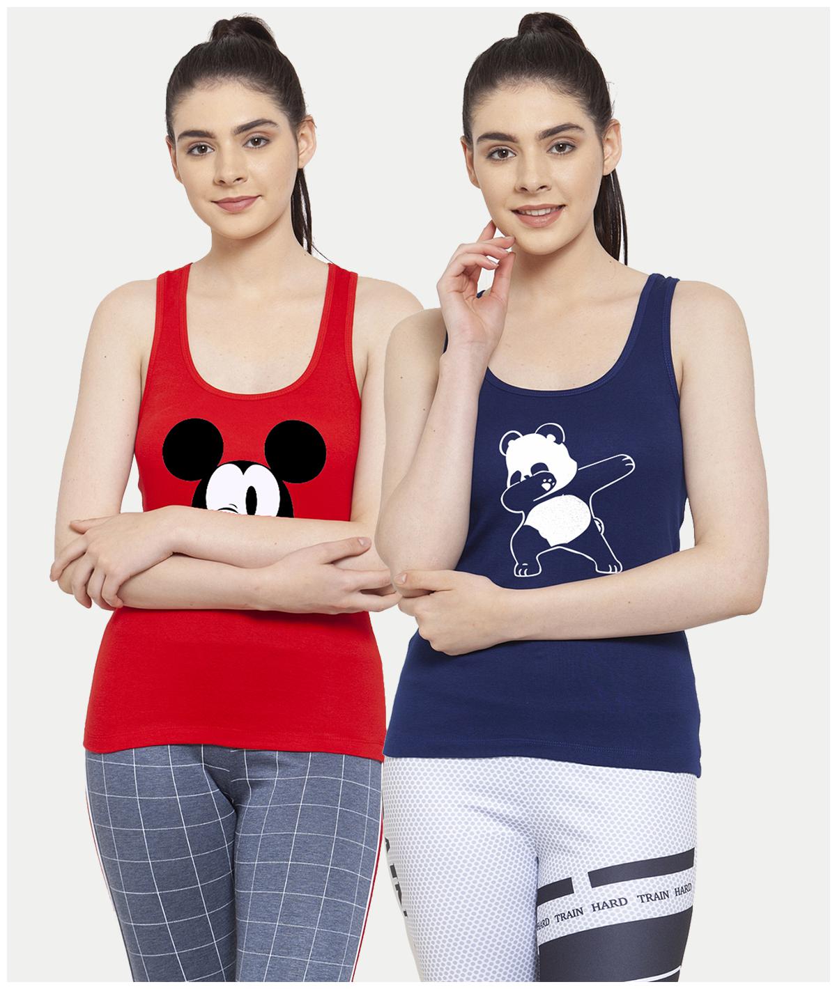 

Friskers Women Red Blue Regular fit U neck Cotton Tank top