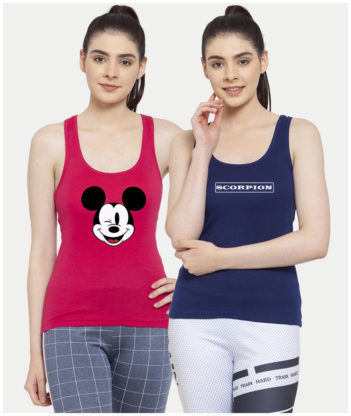 

Friskers Women Pink Blue Regular fit U neck Cotton Tank top