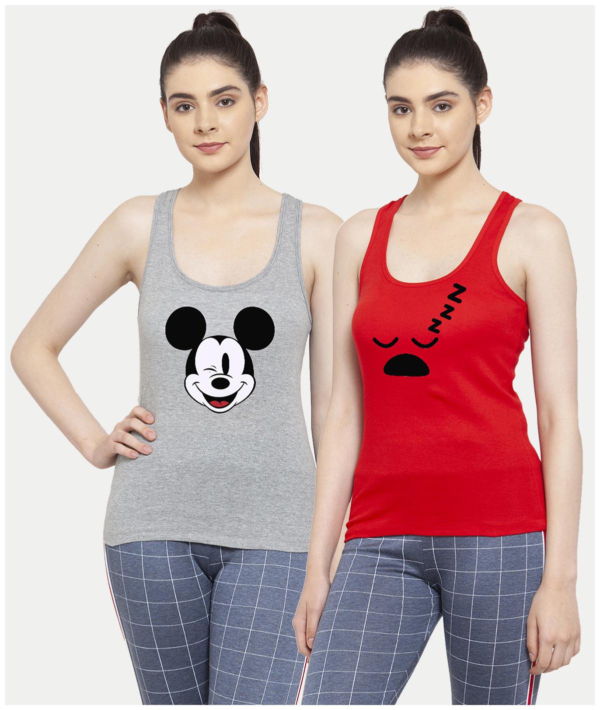 

Friskers Women Grey Red Regular fit U neck Cotton Tank top