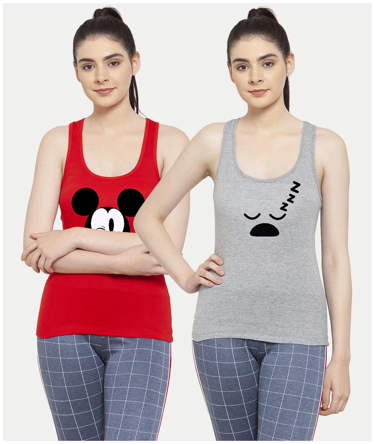 

Friskers Women Red Grey Regular fit U neck Cotton Tank top