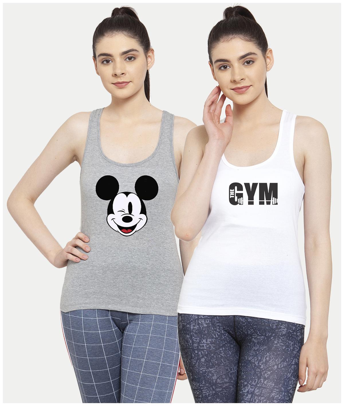 

Friskers Women Grey White Regular fit U neck Cotton Tank top