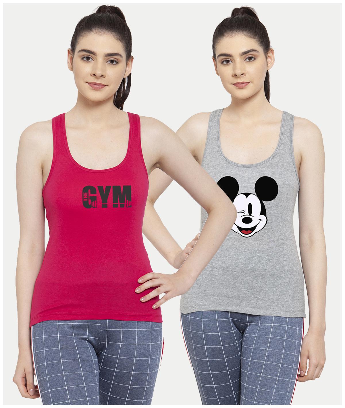 

Friskers Women Grey Pink Regular fit U neck Cotton Tank top