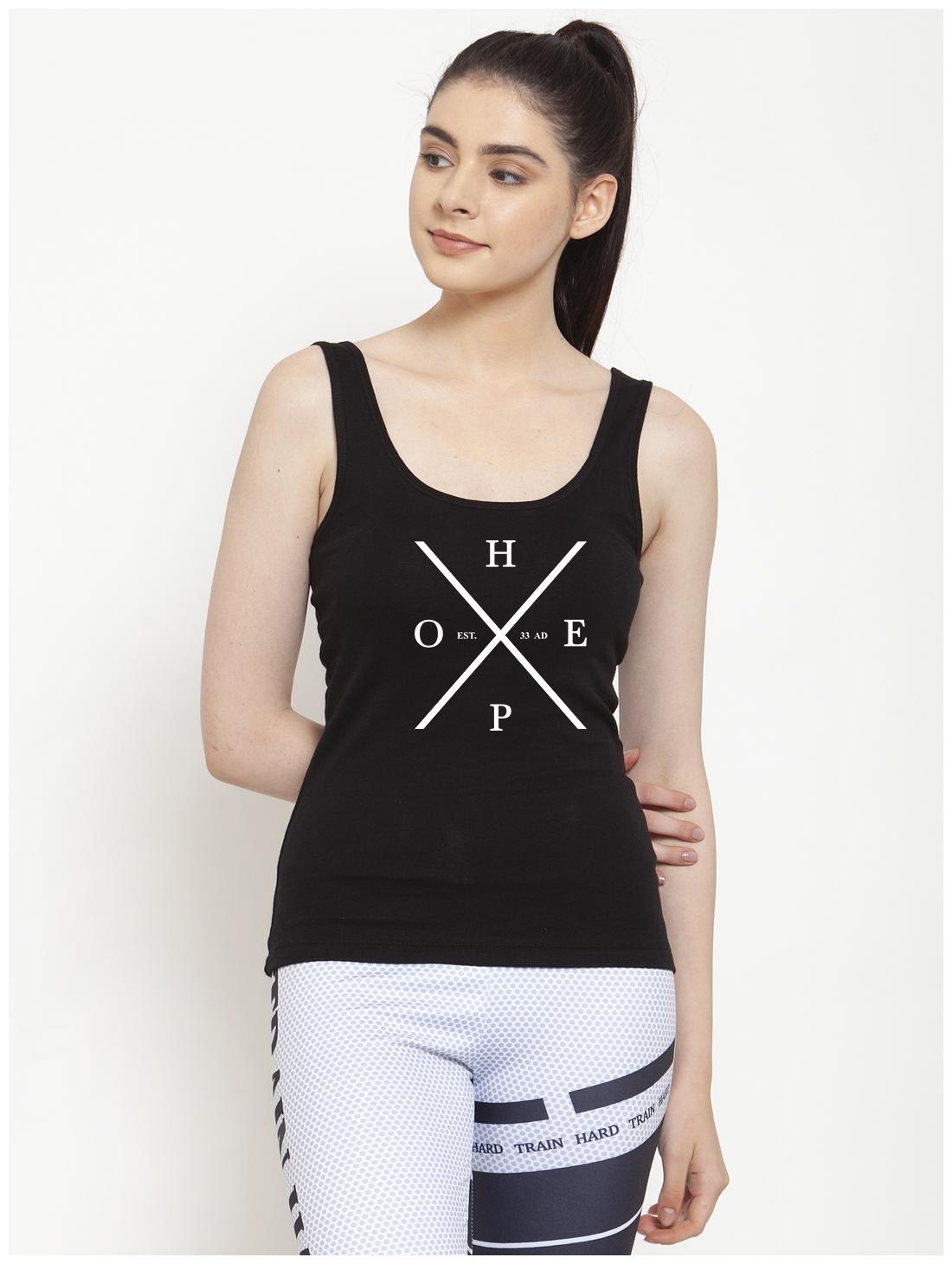 

Friskers Women Black Regular fit U neck Cotton Tank top