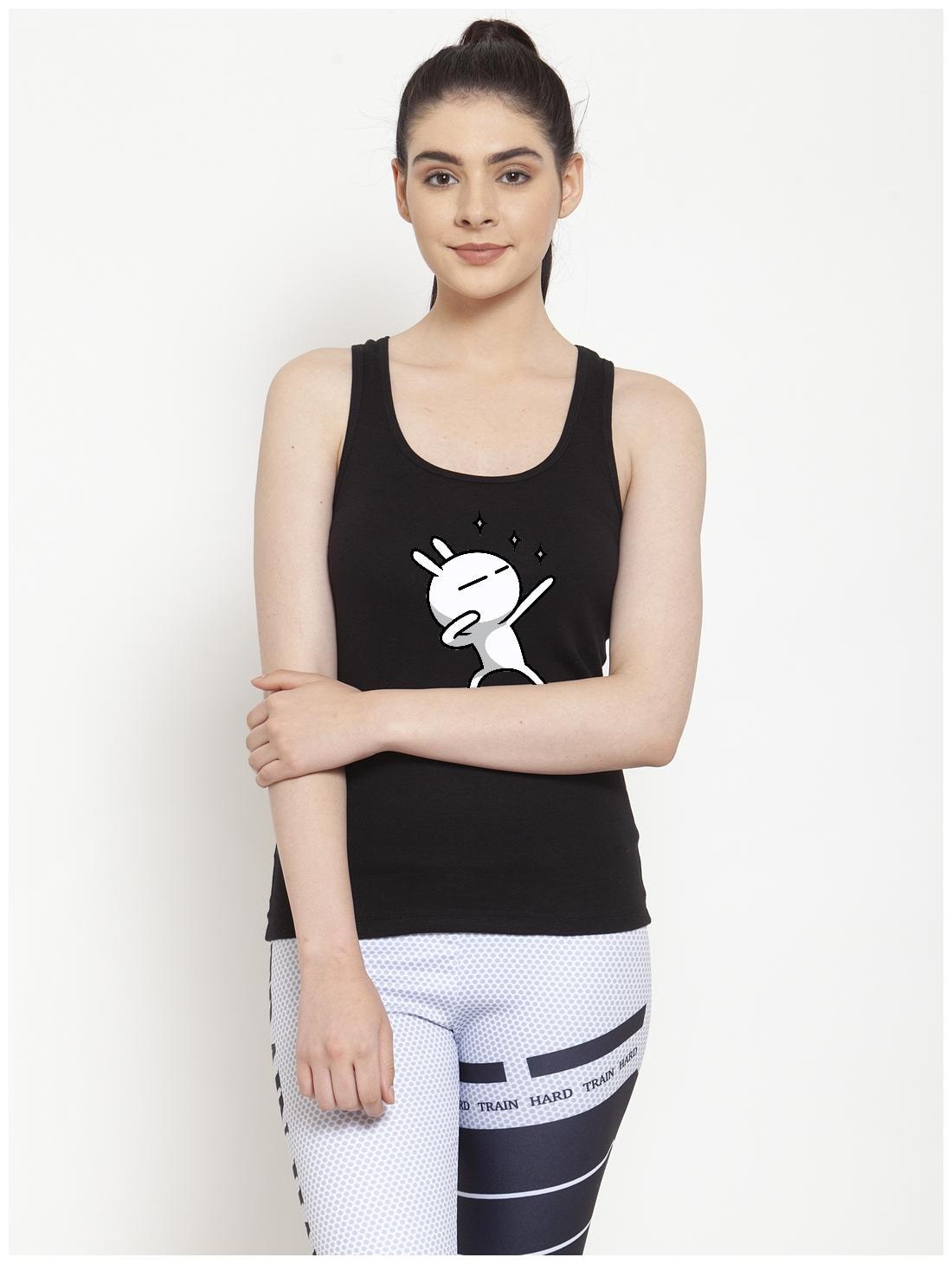 

Friskers Women Black Regular fit U neck Cotton Tank top