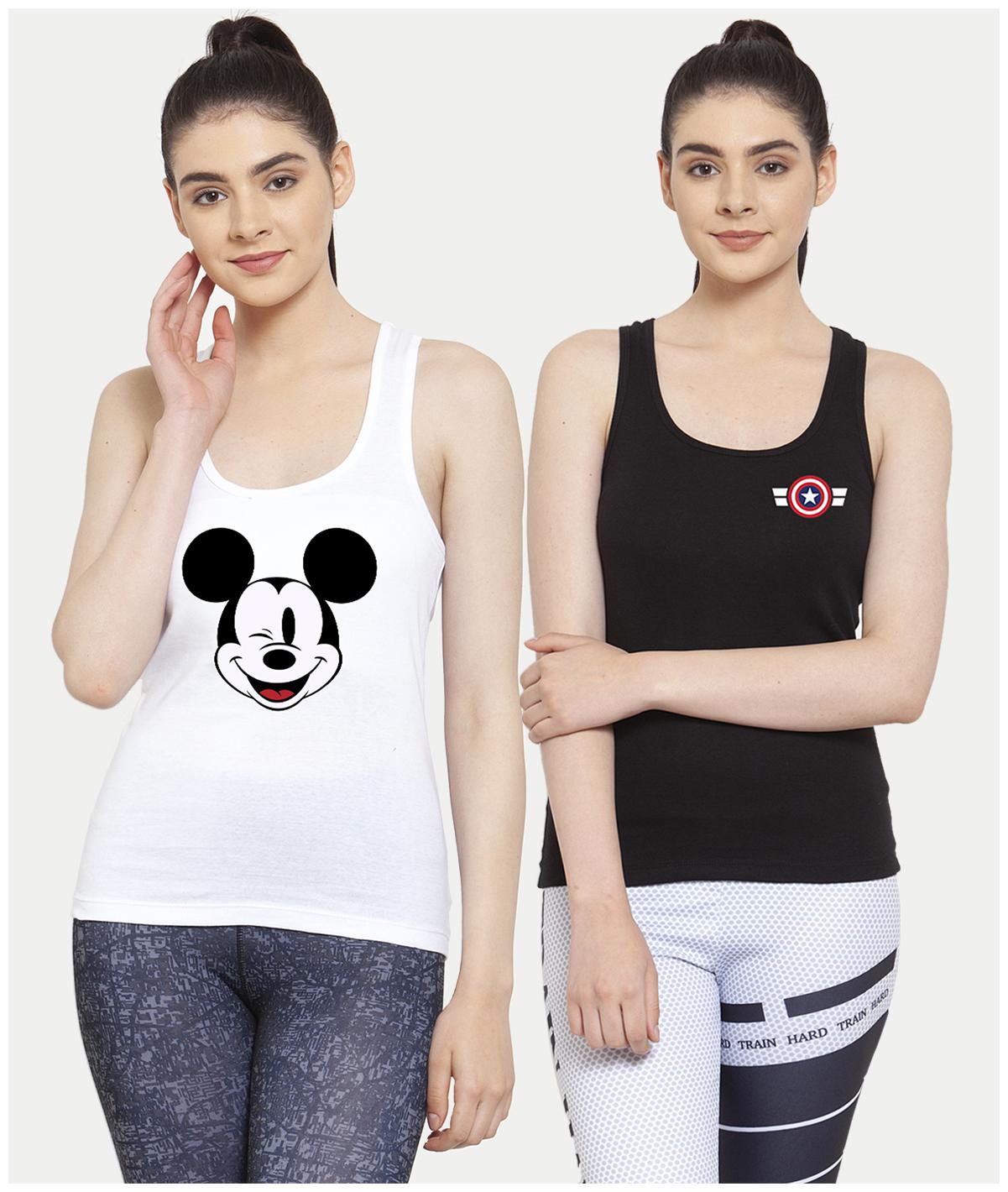 

Friskers Women White Black Regular fit U neck Cotton Tank top