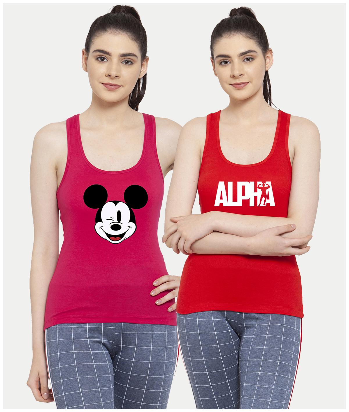

Friskers Women Pink Red Regular fit U neck Cotton Tank top
