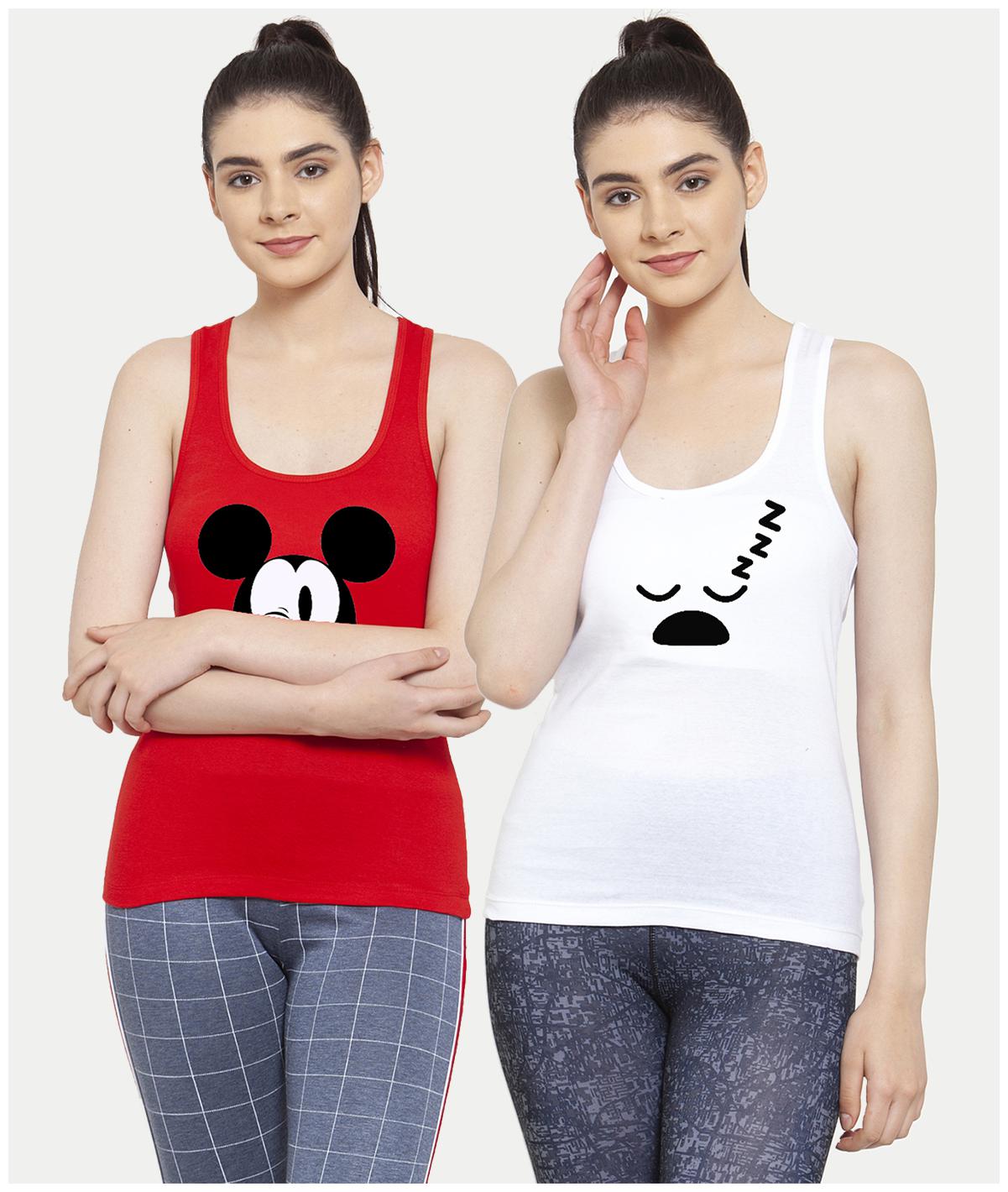 

Friskers Women Red White Regular fit U neck Cotton Tank top