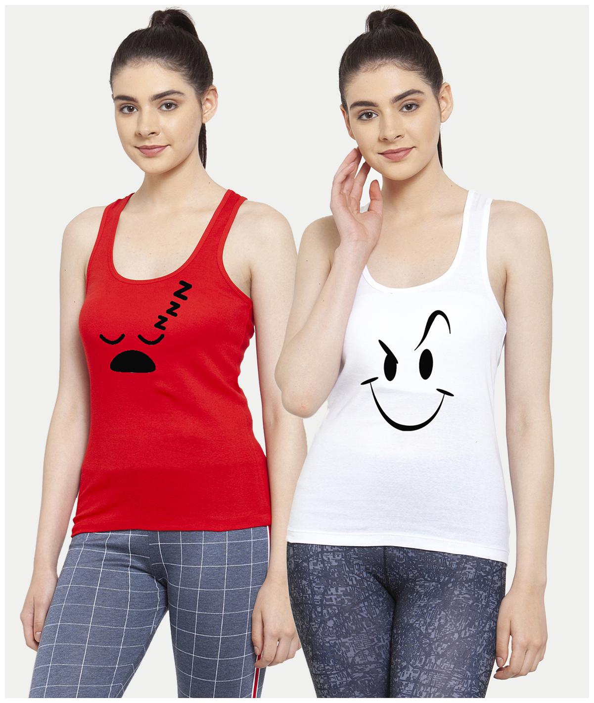 

Friskers Women Red White Regular fit U neck Cotton Tank top
