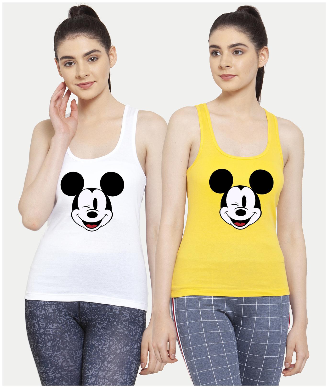 

Friskers Women White Yellow Regular fit U neck Cotton Tank top
