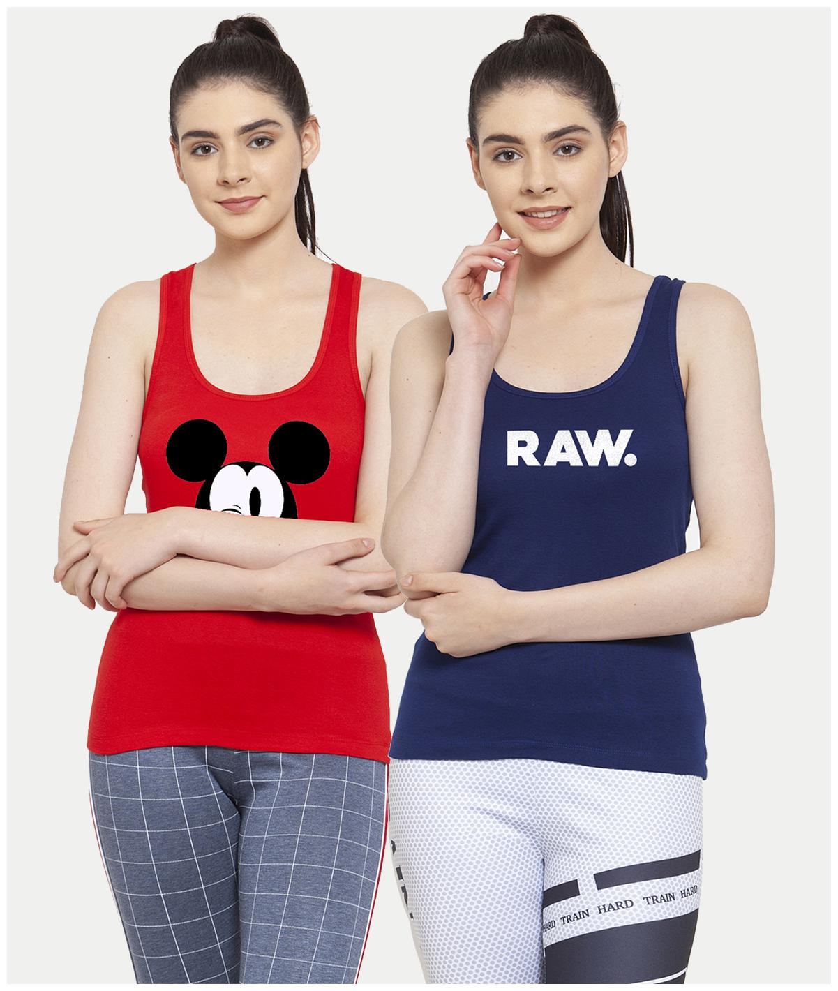 

Friskers Women Red Blue Regular fit U neck Cotton Tank top