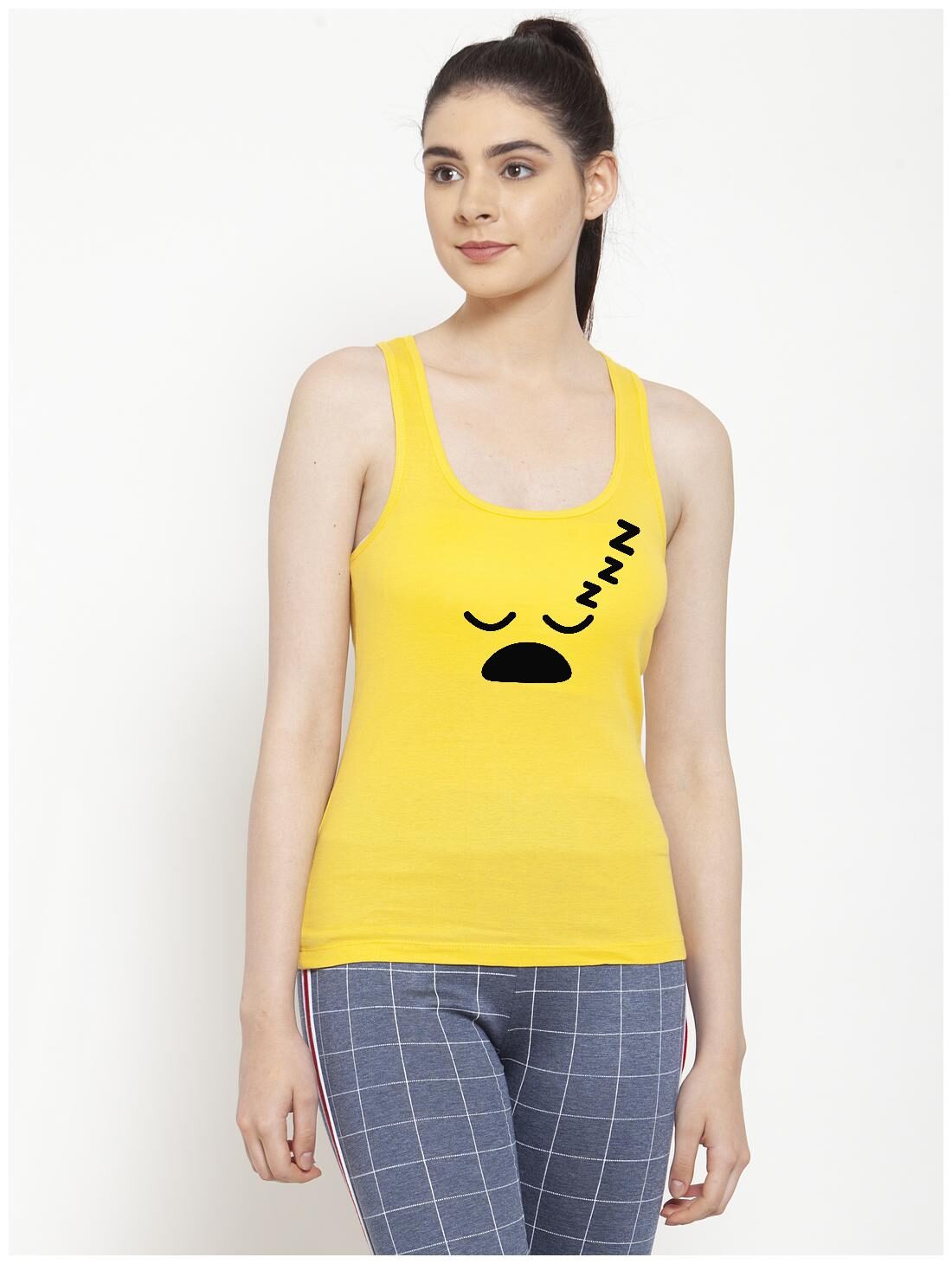 

Friskers Women Yellow Regular fit U neck Cotton Tank top