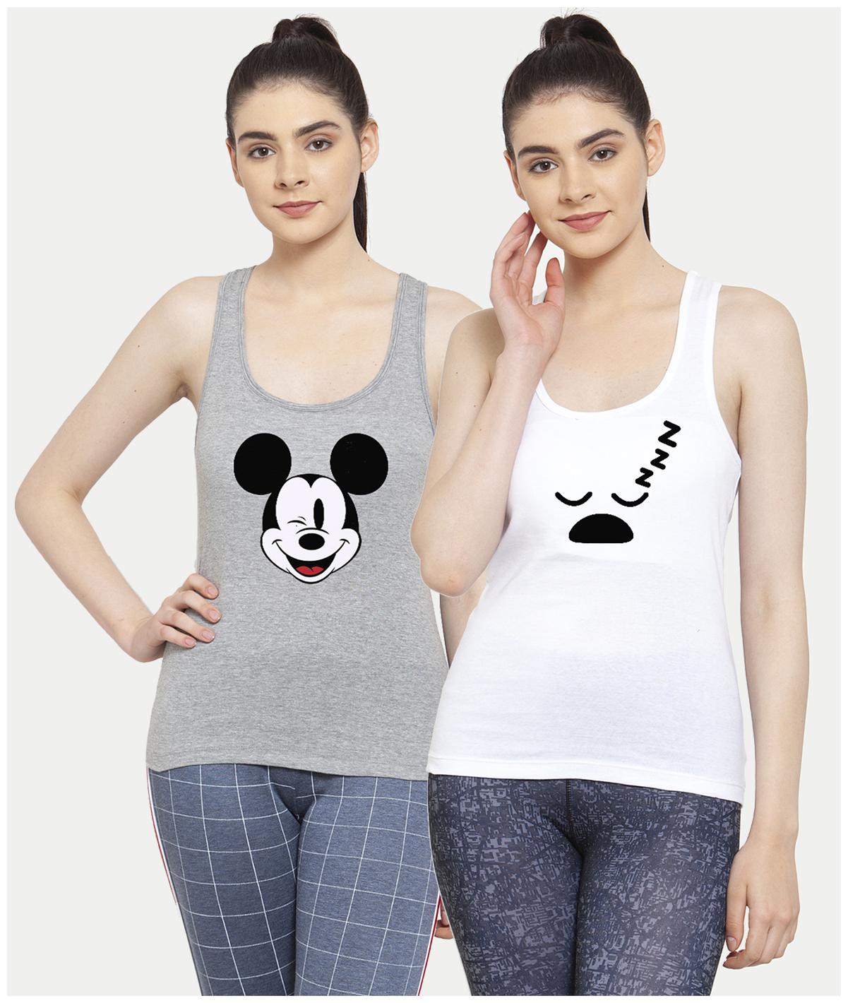 

Friskers Women Grey White Regular fit U neck Cotton Tank top