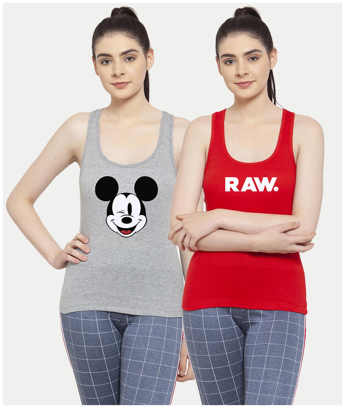 

Friskers Women Grey Red Regular fit U neck Cotton Tank top