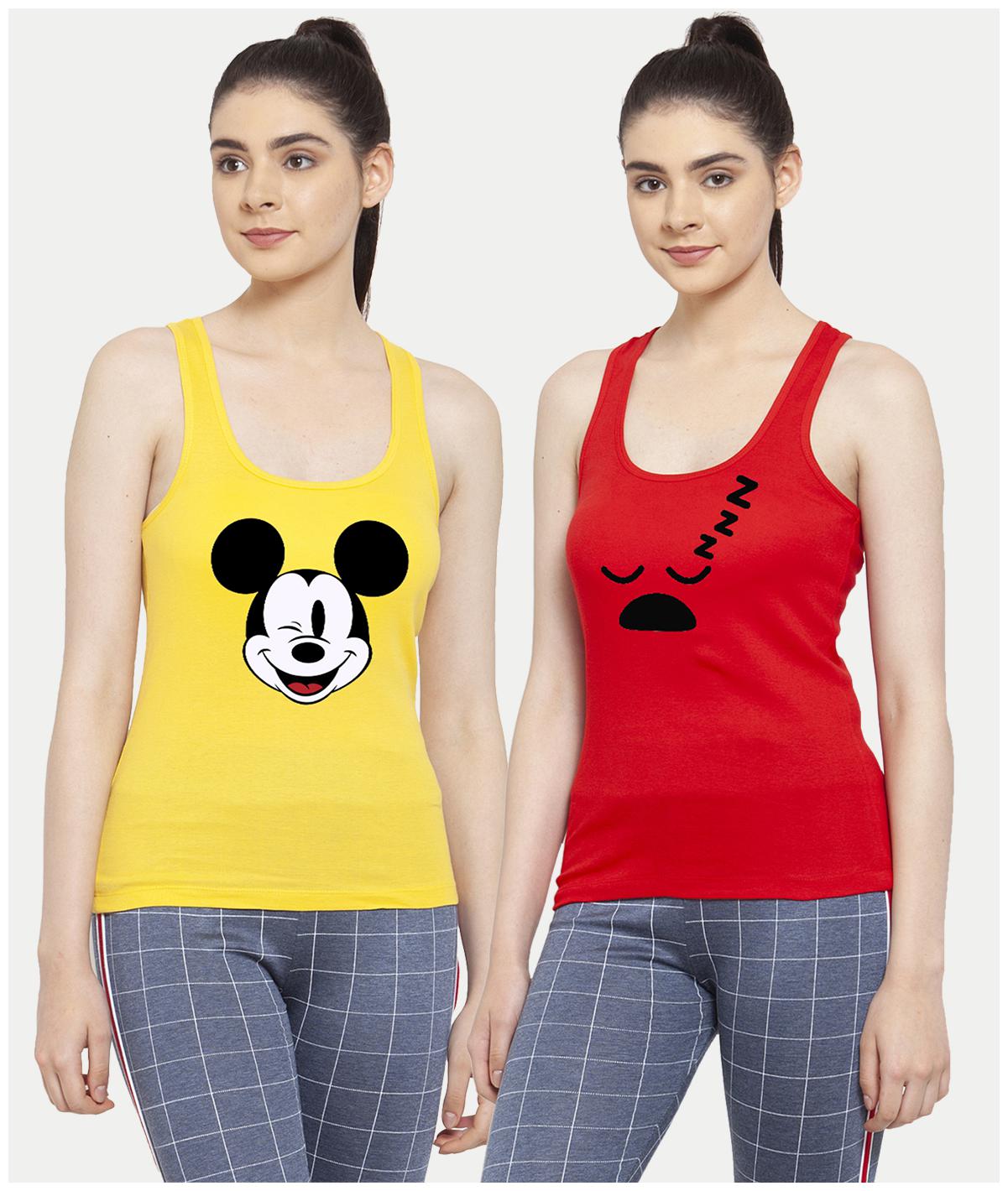 

Friskers Women Yellow Red Regular fit U neck Cotton Tank top
