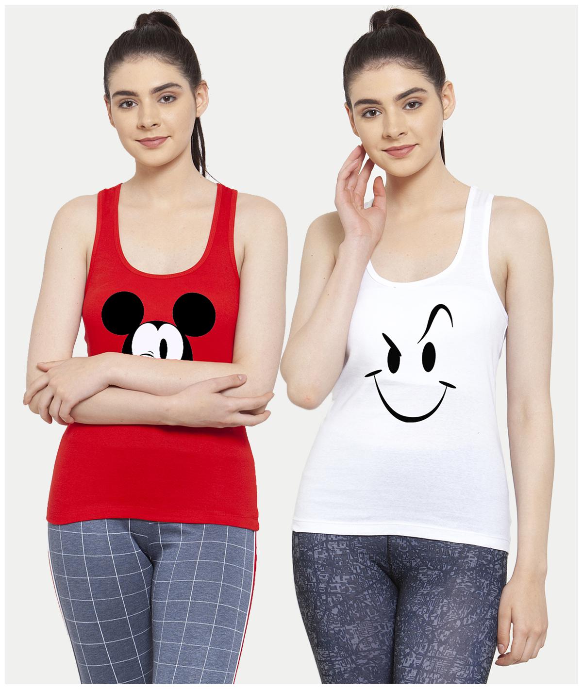 

Friskers Women Red White Regular fit U neck Cotton Tank top