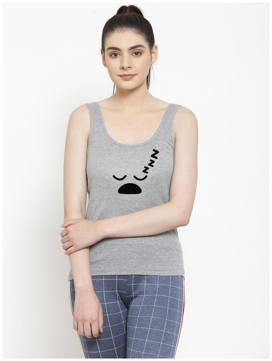 

Friskers Women Grey Regular fit U neck Cotton Tank top