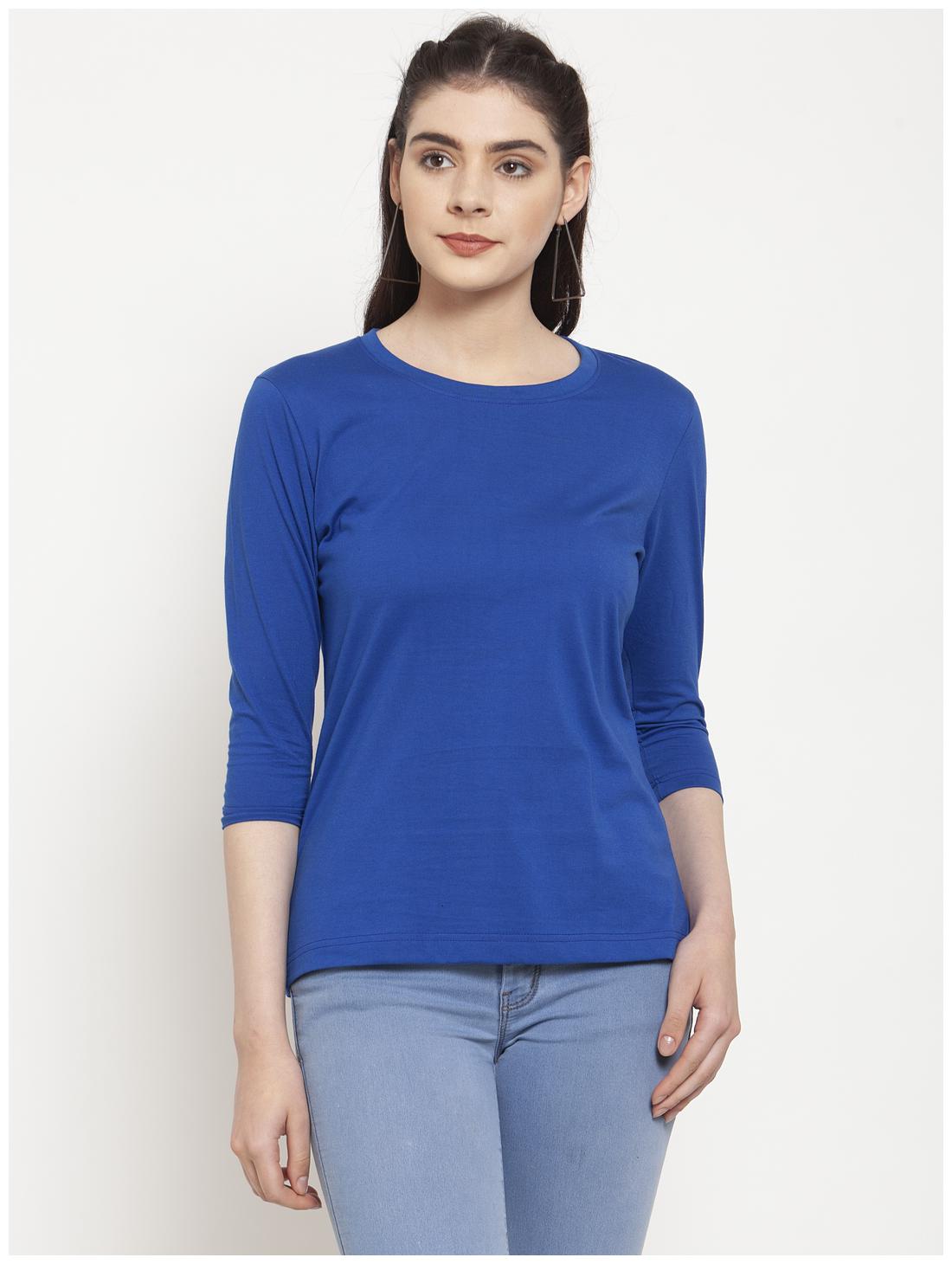

Friskers Women Blue Regular fit Round neck Cotton T shirt