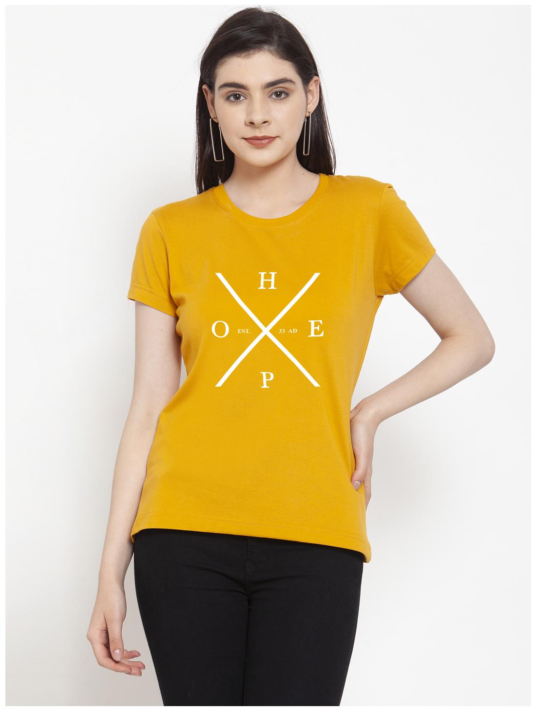 

Friskers Women Mustard Regular fit Round neck Cotton T shirt
