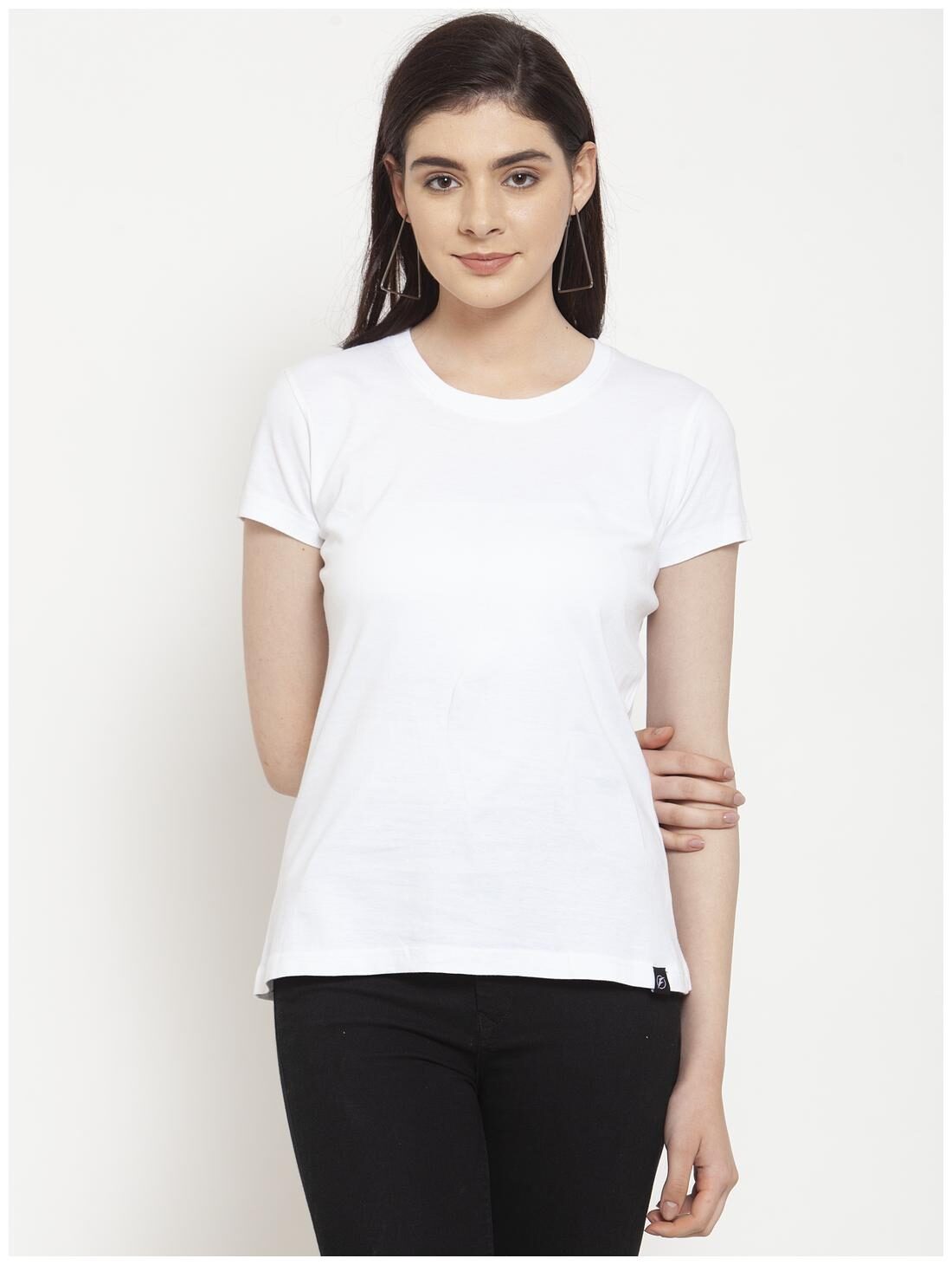 

Friskers Women White Regular fit Round neck Cotton T shirt