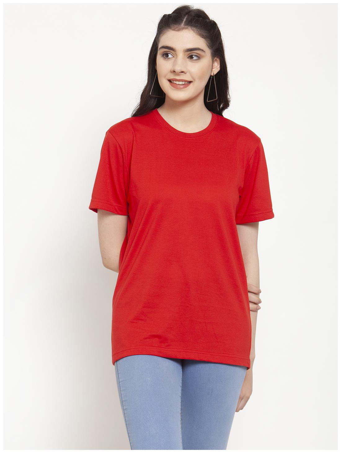

Friskers Women Red Regular fit Round neck Cotton T shirt