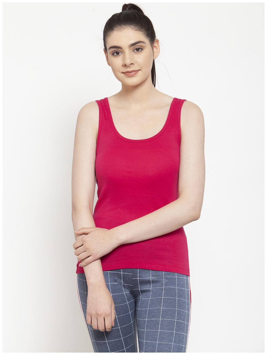 

Friskers Women Pink Regular fit U neck Cotton Tank top