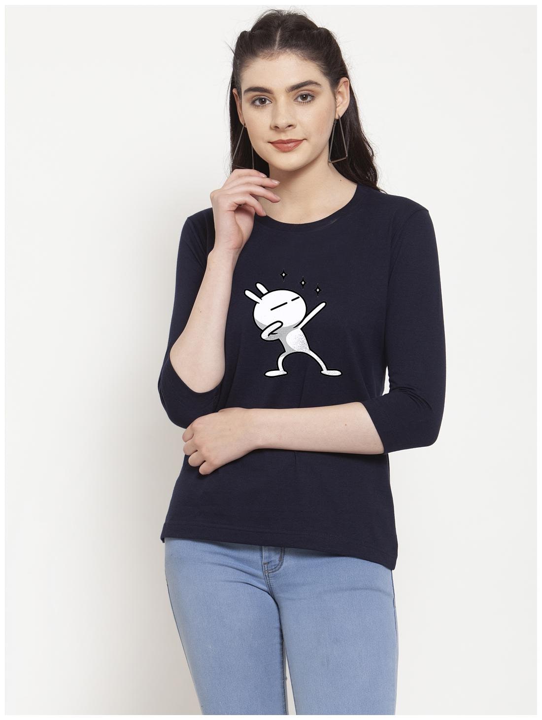 

Friskers Women Navy Three Star 3 4th Sleeve T-shirt