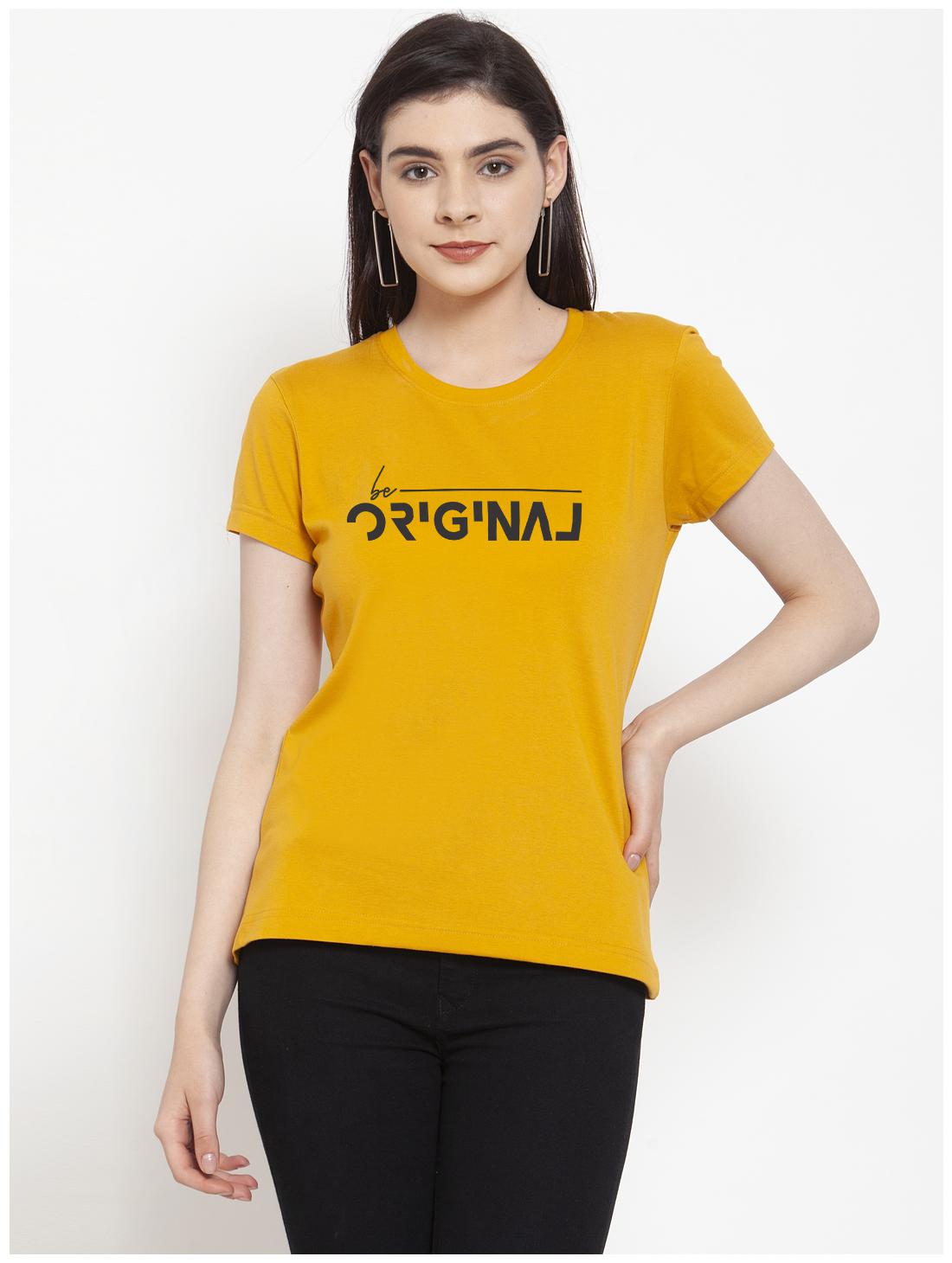 

Friskers Women Mustard Regular fit Round neck Cotton T shirt
