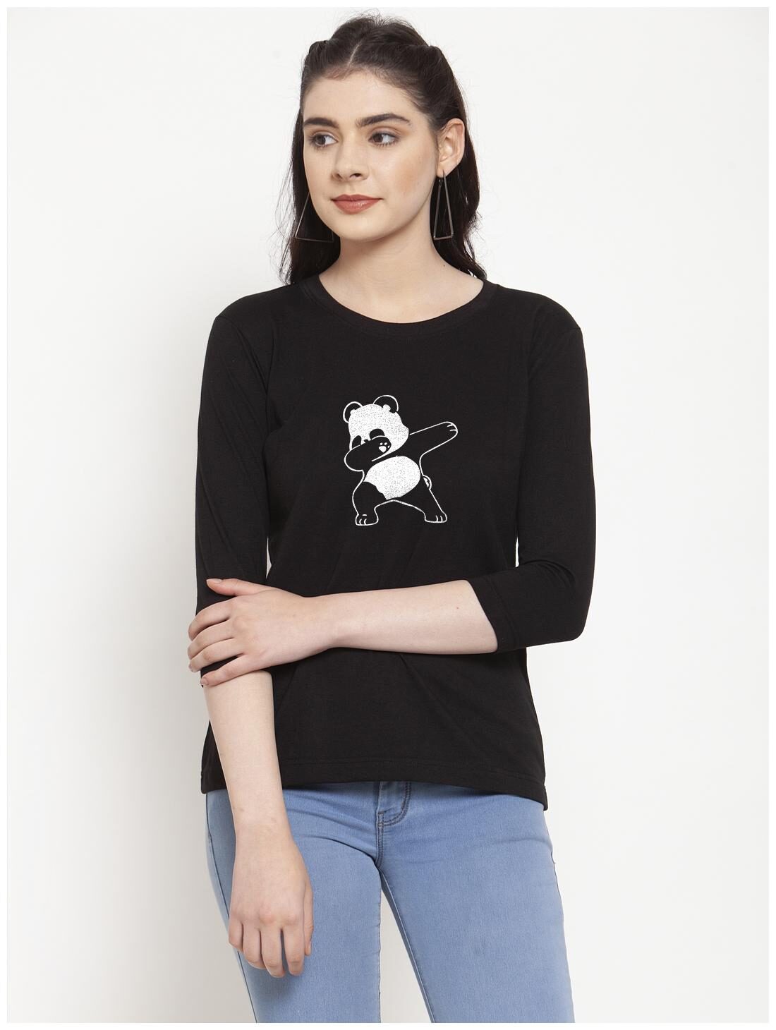

Friskers Women Black Regular fit Round neck Cotton T shirt