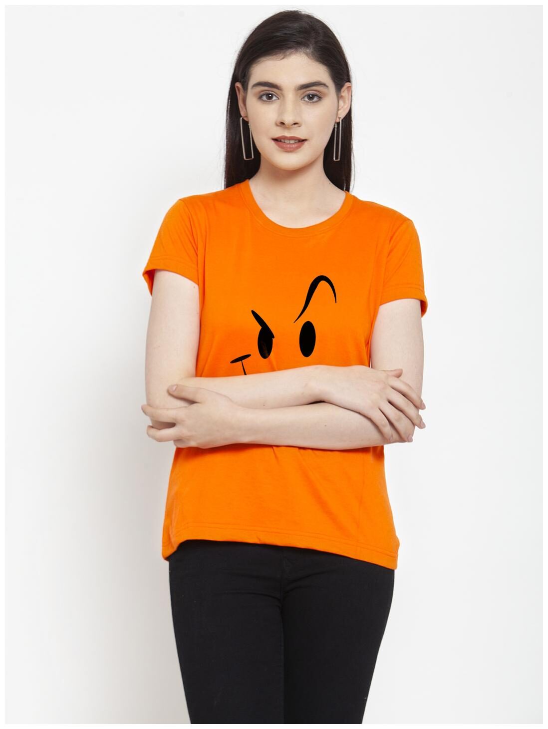 

Friskers Women Orange Regular fit Round neck Cotton T shirt