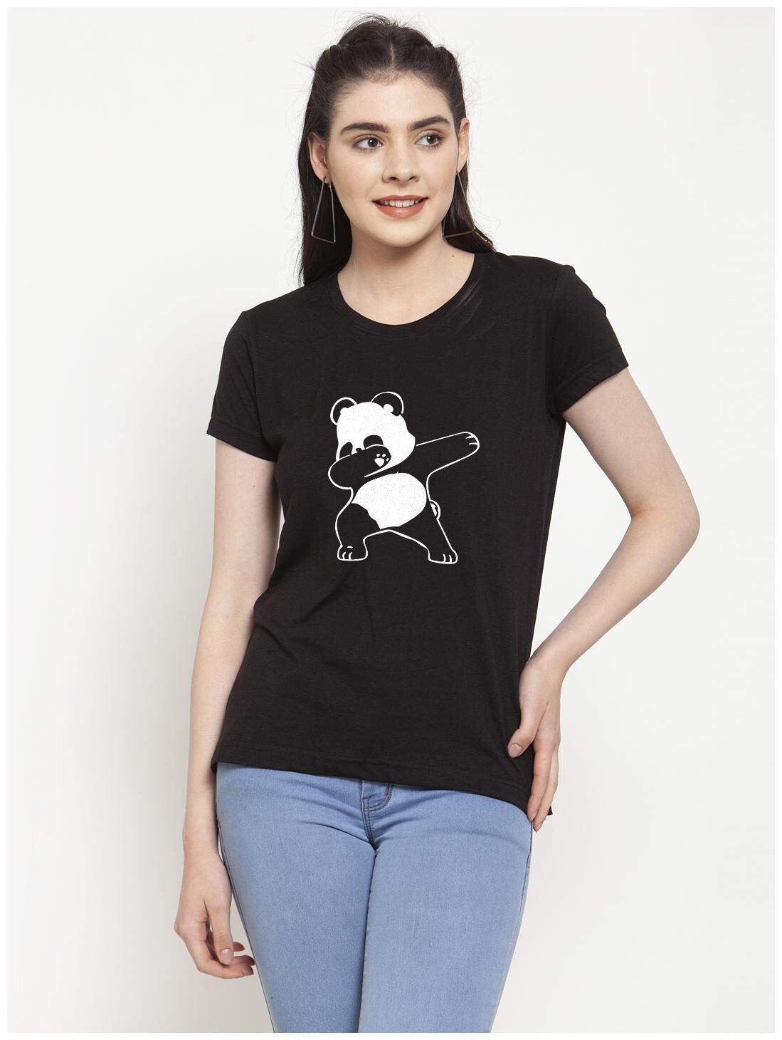 

Friskers Women Black Regular fit Round neck Cotton T shirt
