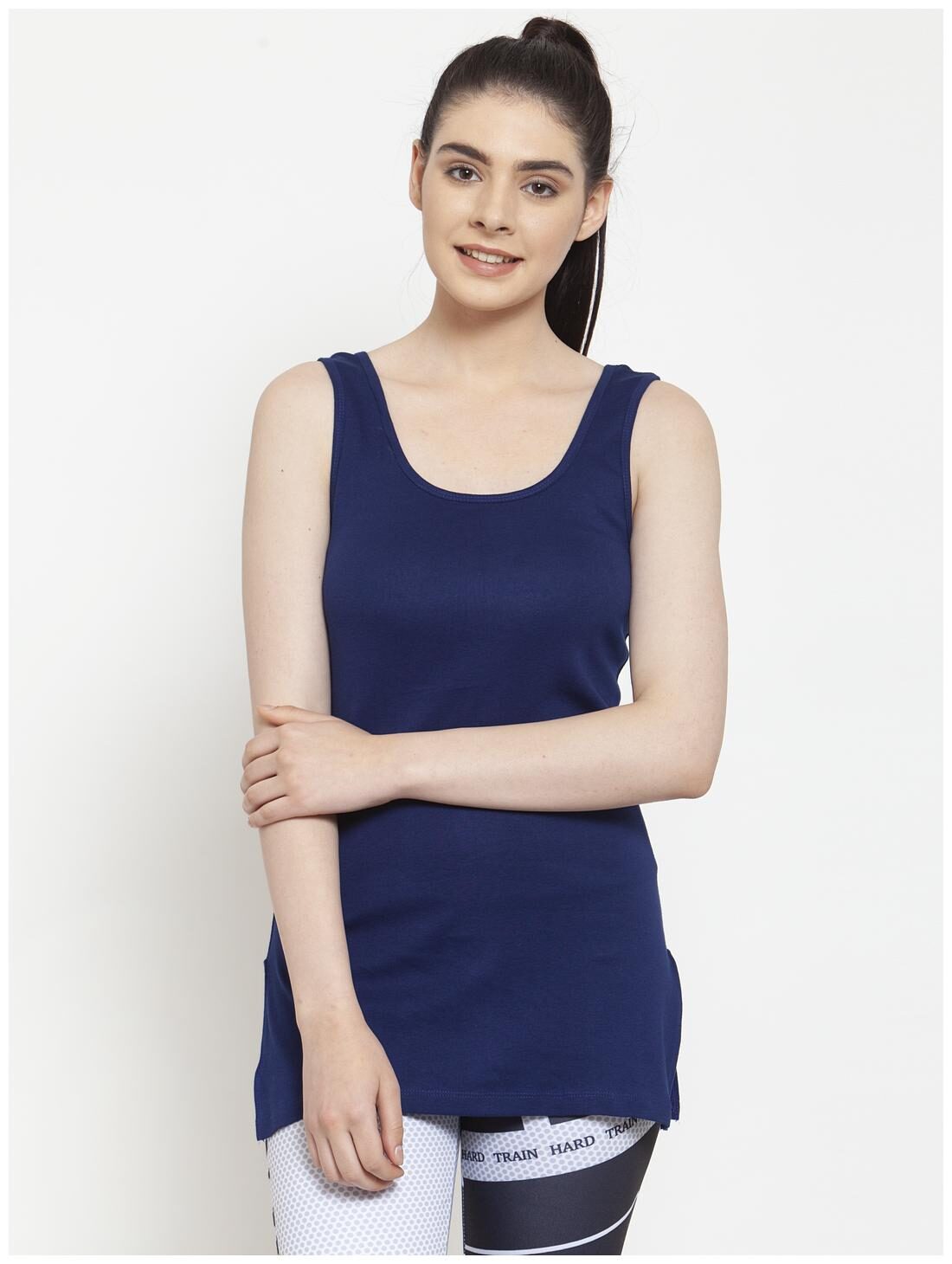 

Friskers Women Blue Regular fit U neck Cotton Tank top