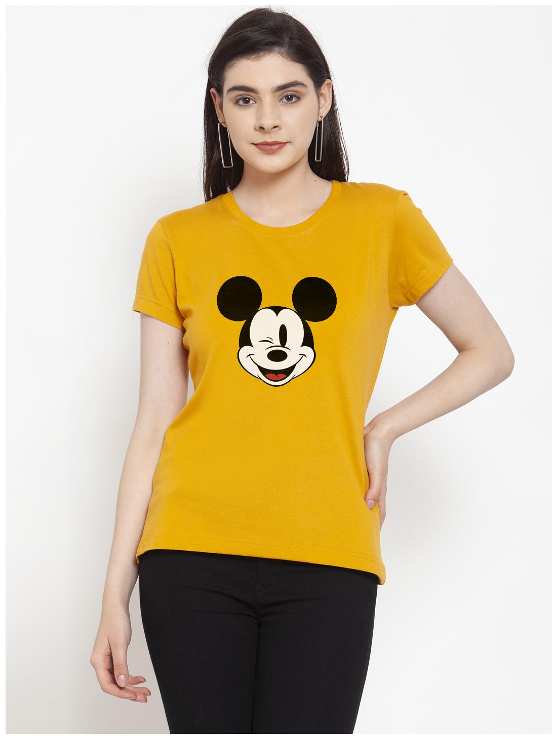 

Friskers Women Mustard Regular fit Round neck Cotton T shirt