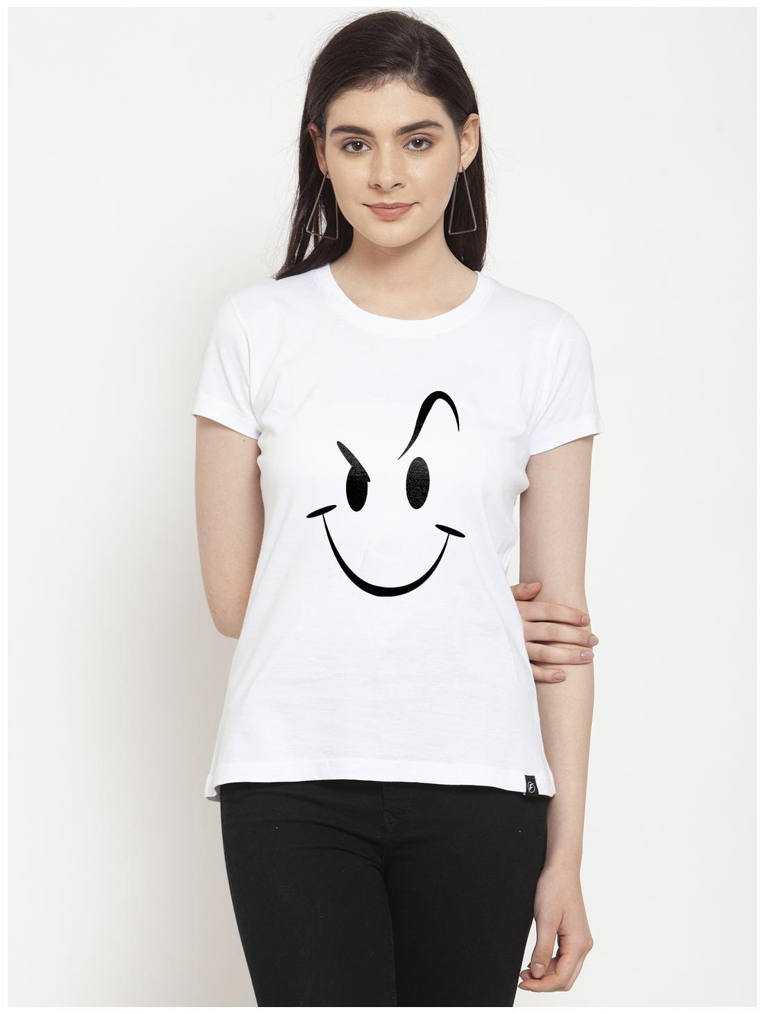 

Friskers Women White Regular fit Round neck Cotton T shirt