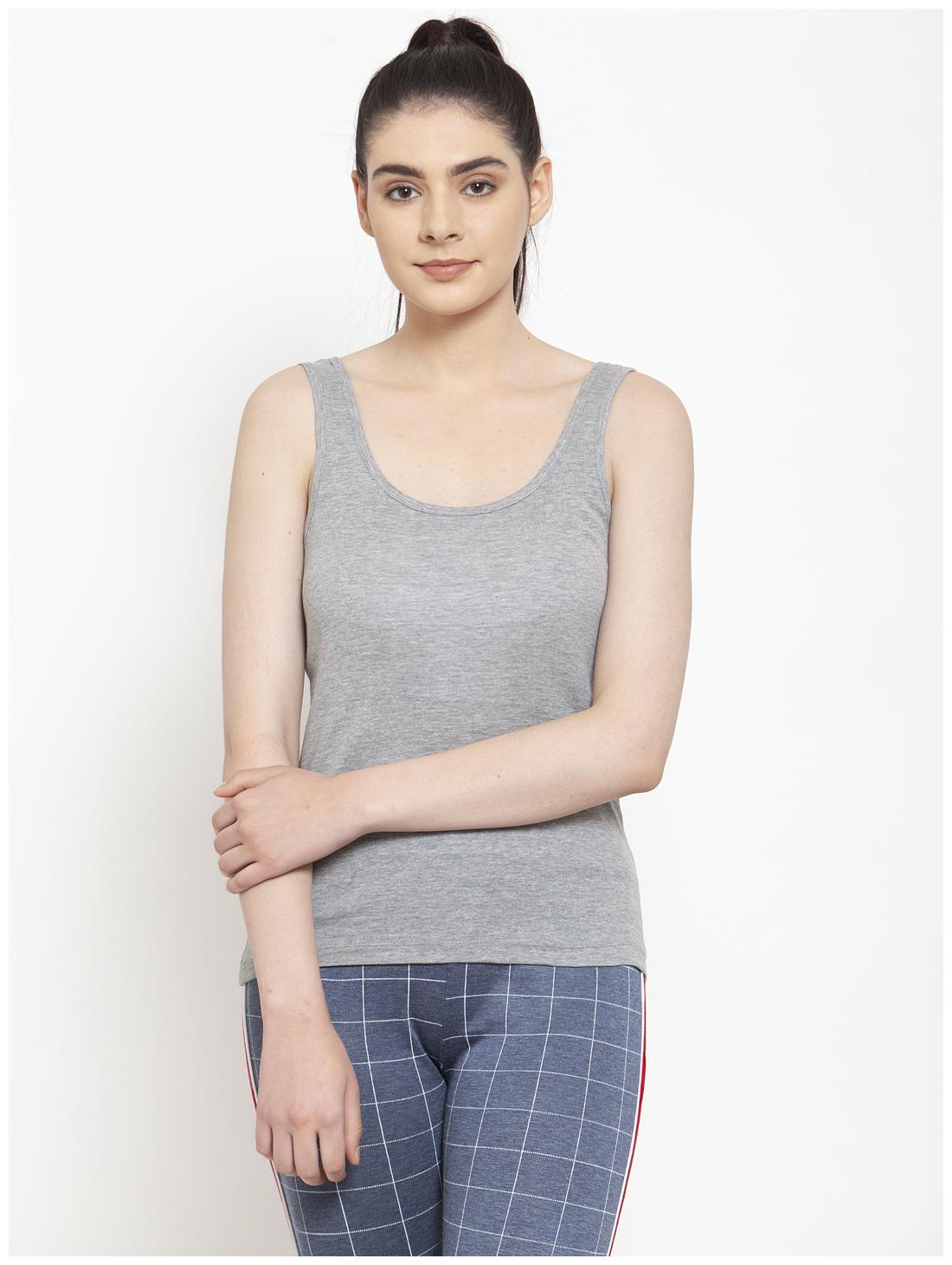 

Friskers Women Grey Regular fit U neck Cotton Tank top