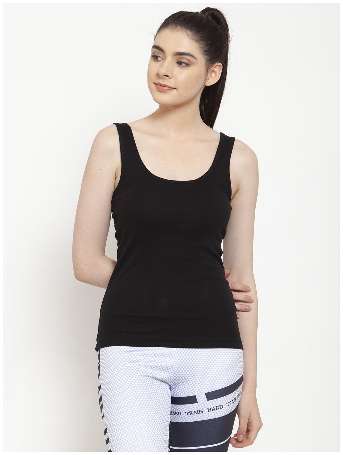 

Friskers Women Black Regular fit U neck Cotton Tank top