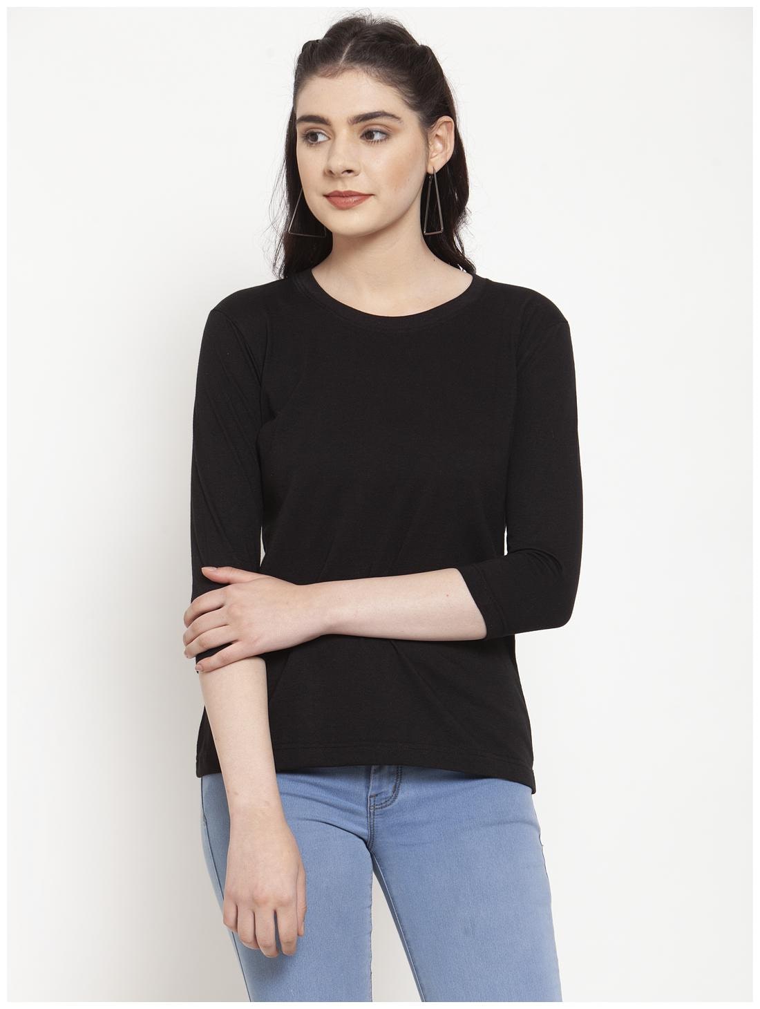 

Friskers Women Black Regular fit Round neck Cotton T shirt