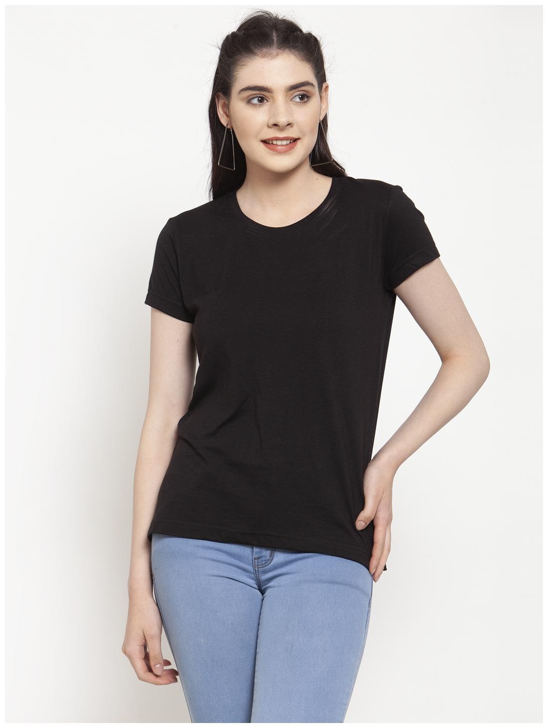 

Friskers Women Black Regular fit Round neck Cotton T shirt
