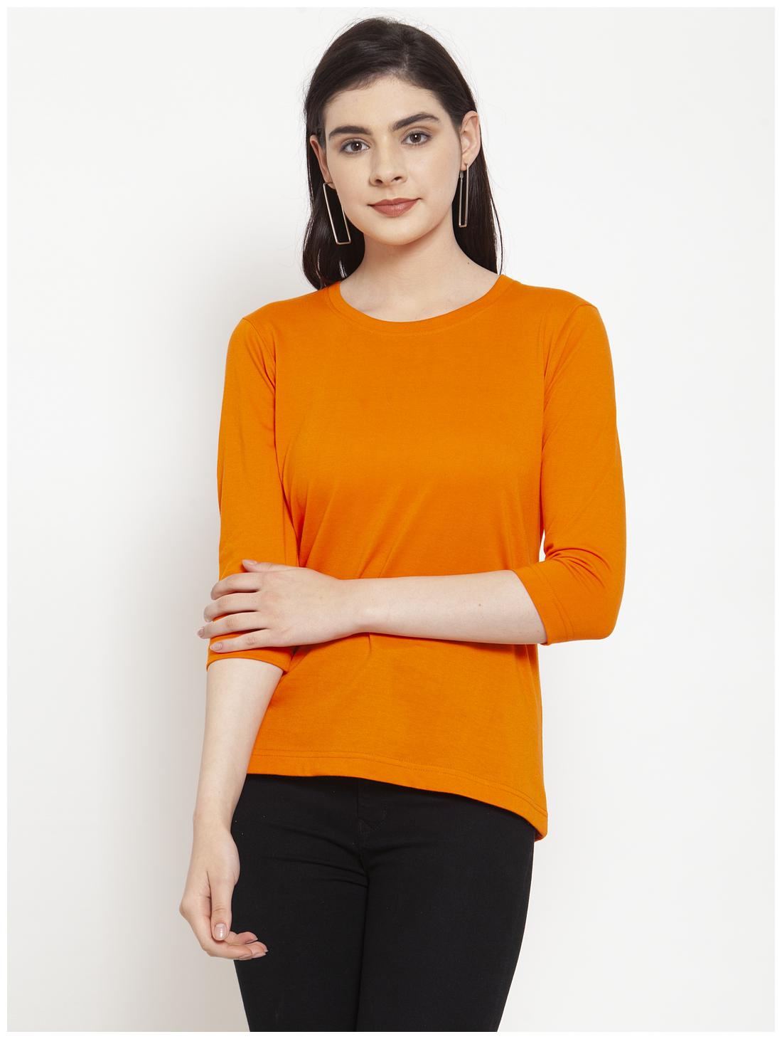 

Friskers Women Orange Regular fit Round neck Cotton T shirt