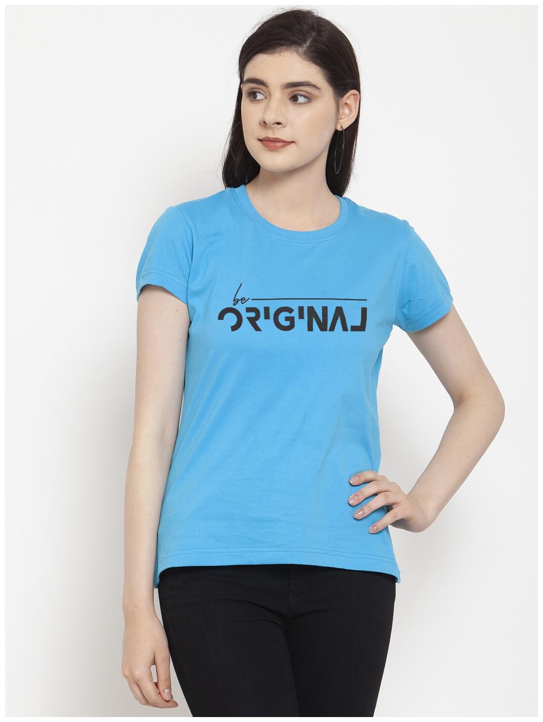 

Friskers Women Turquoise Regular fit Round neck Cotton T shirt
