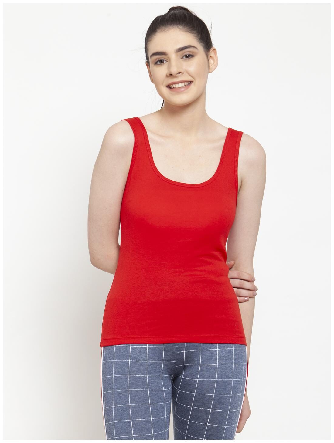 

Friskers Women Red Regular fit U neck Cotton Tank top