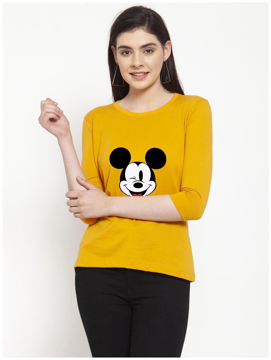 

Friskers Women Mustard Regular fit Round neck Cotton T shirt