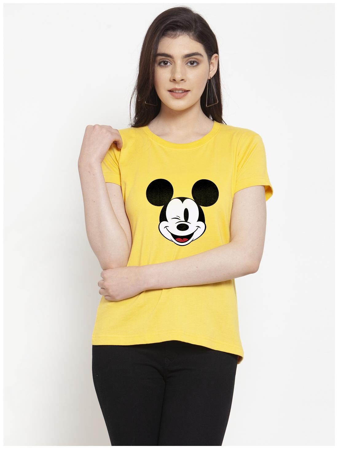 

Friskers Women Yellow Regular fit Round neck Cotton T shirt