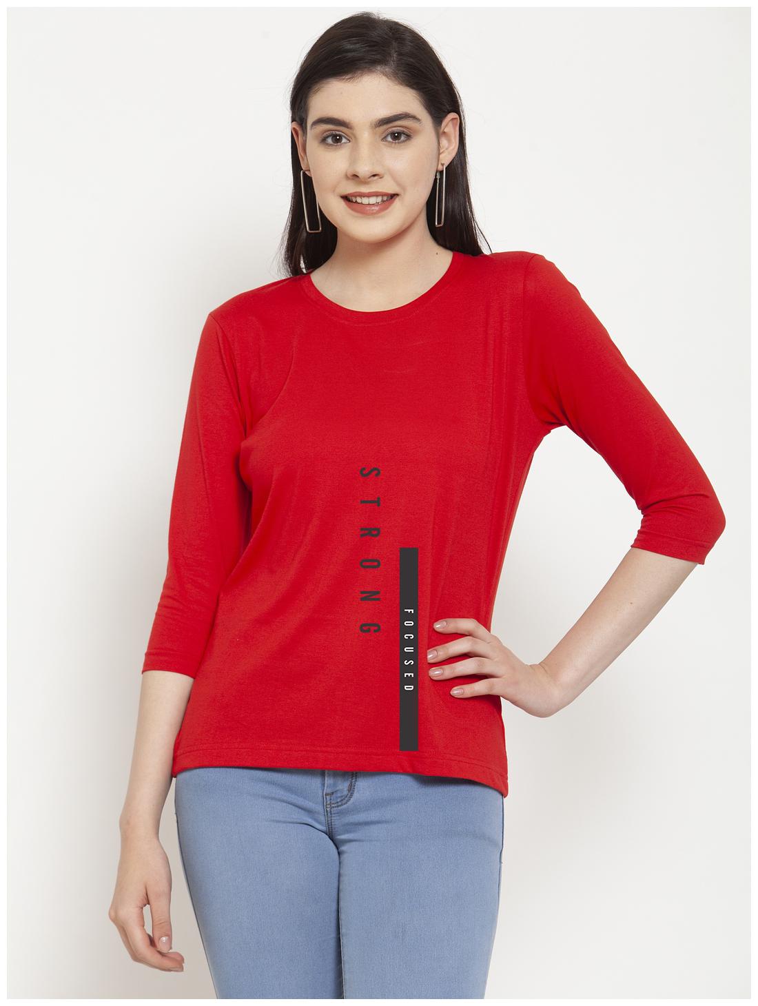 

Friskers Women Red Regular fit Round neck Cotton T shirt