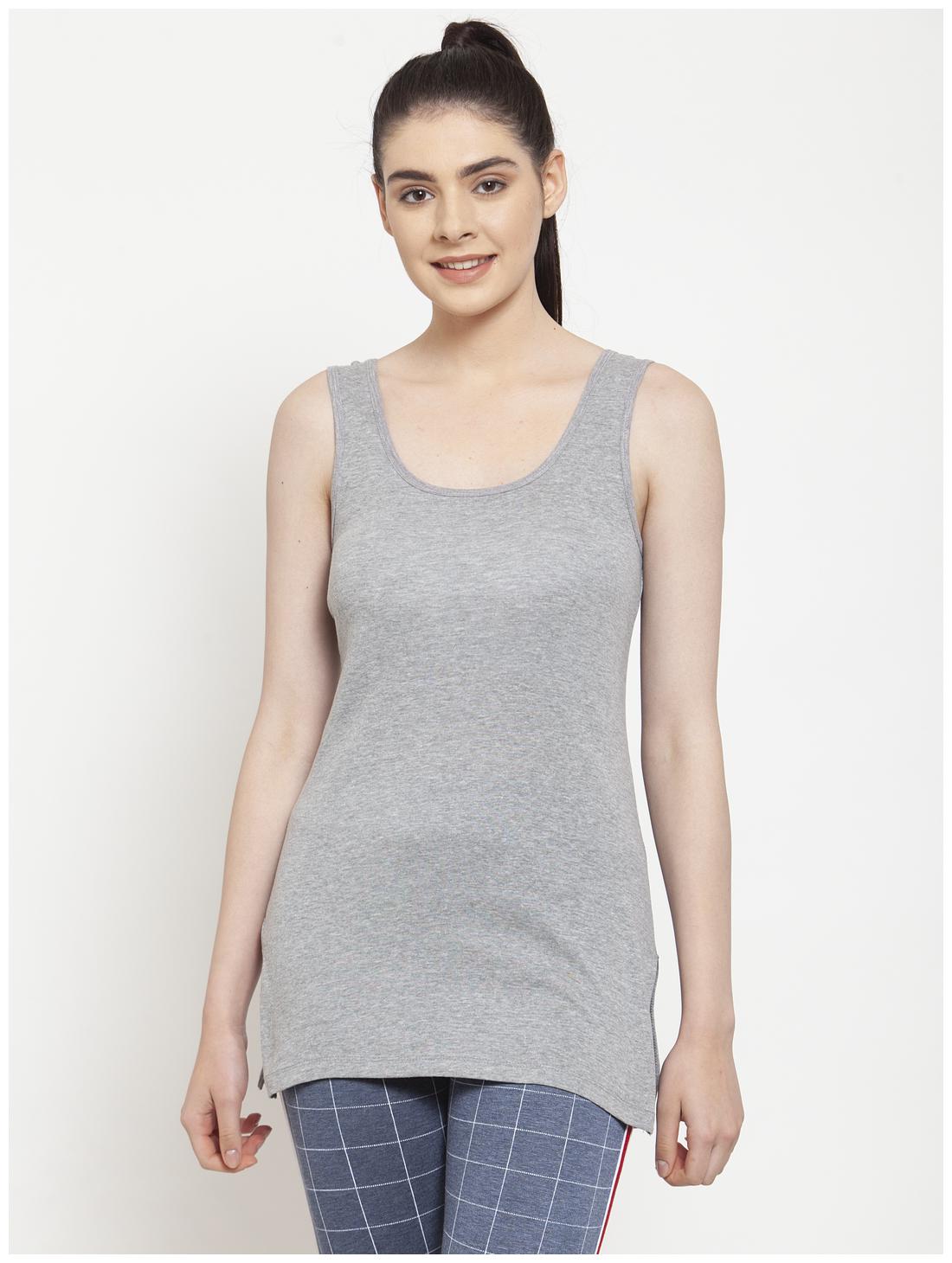 

Friskers Women Grey Regular fit U neck Cotton Tank top