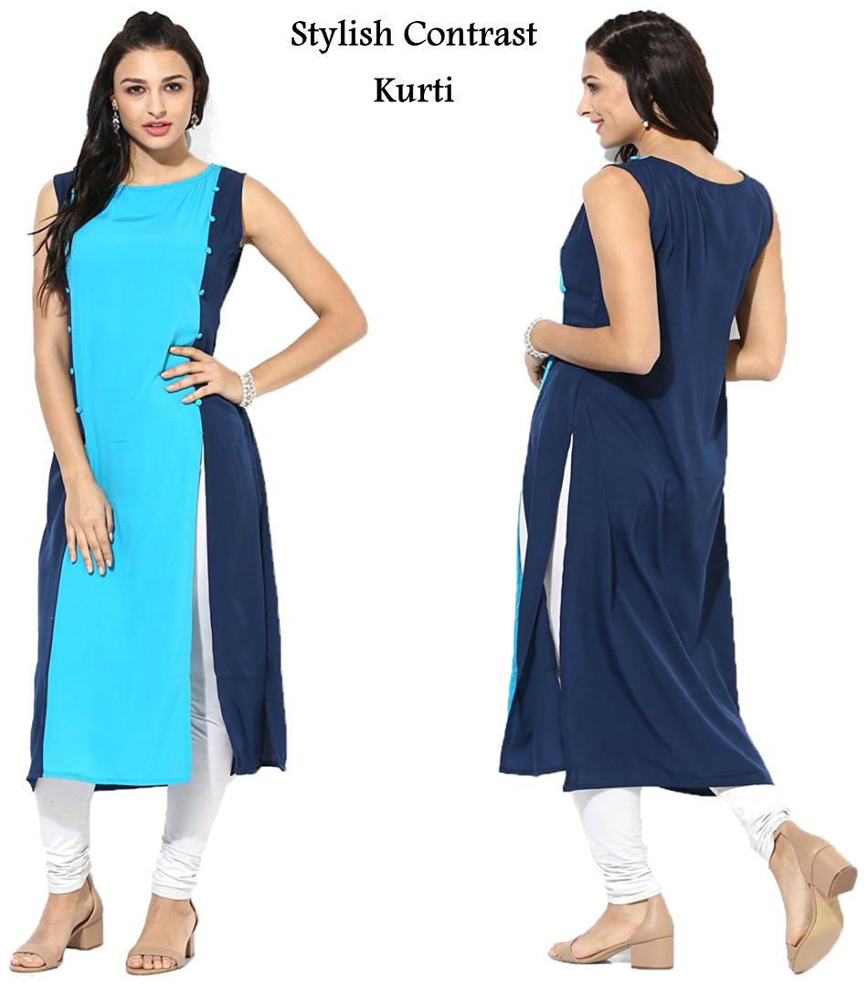 

Chrome Coral Women Blue Solid Straight Kurta