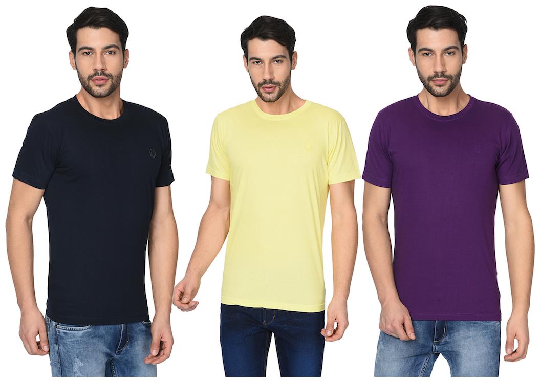 

FRUCH Men Multi Regular fit Cotton Round neck T-Shirt - Pack Of 3
