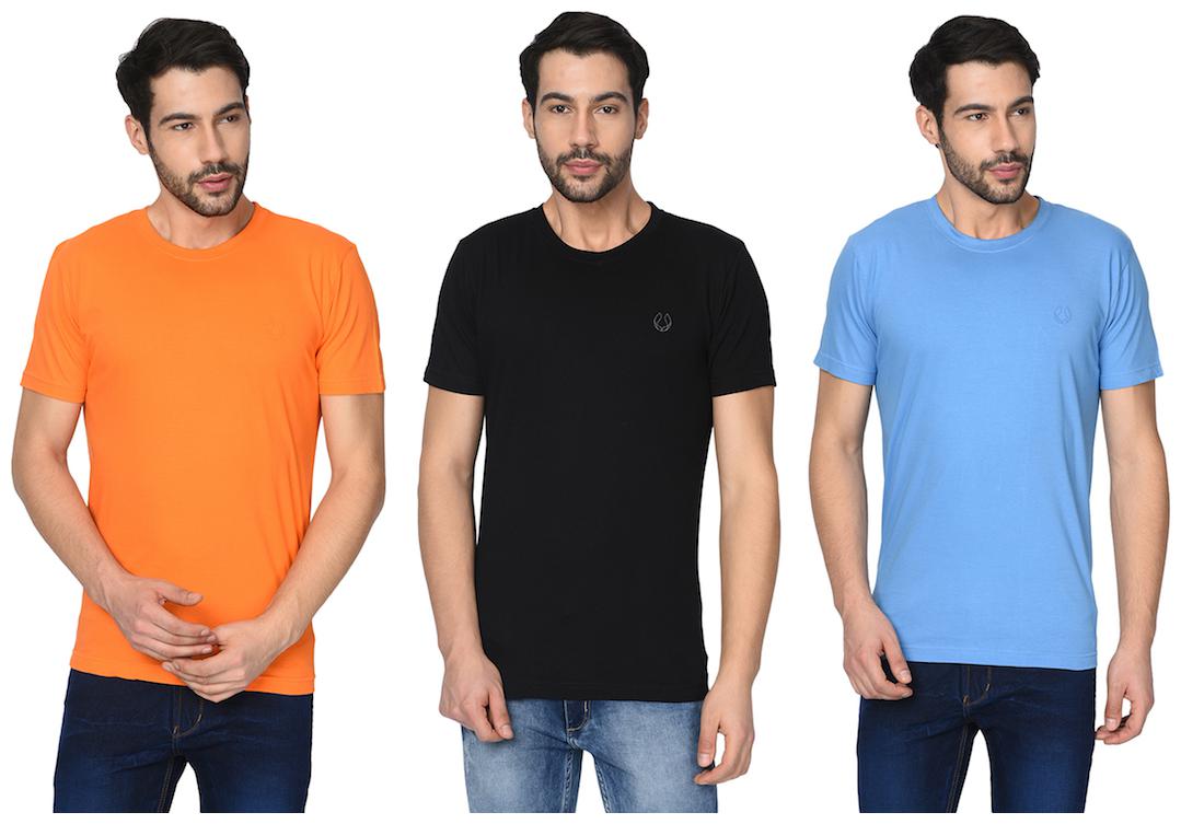 

FRUCH Men Multi Regular fit Cotton Round neck T-Shirt - Pack Of 3