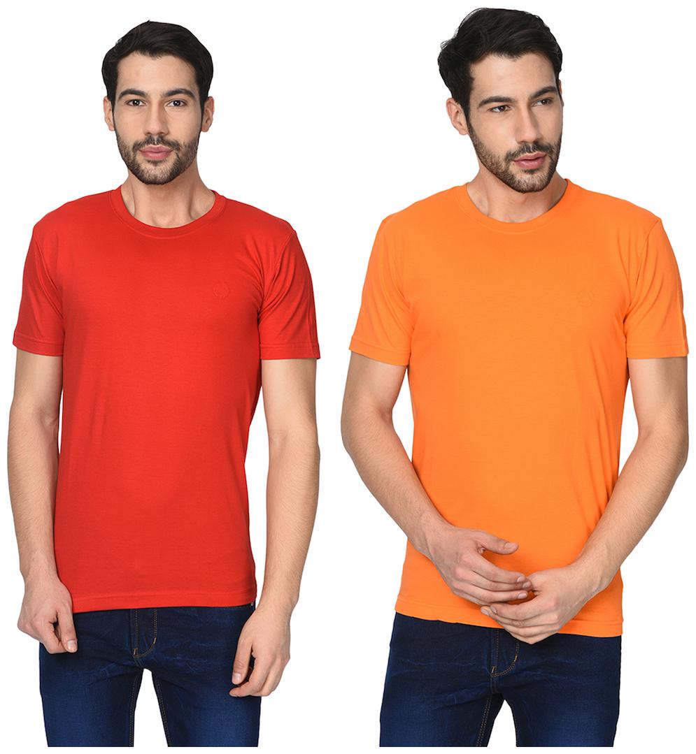 

FRUCH Men Red Orange Regular fit Cotton Round neck T-Shirt - Pack Of 2