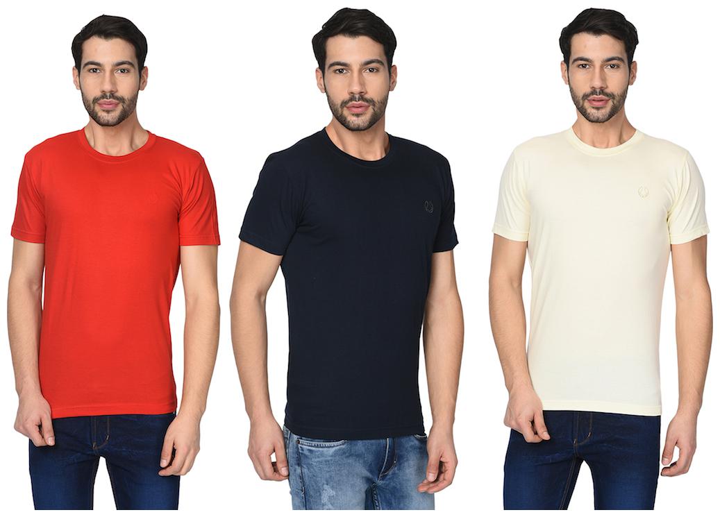 

FRUCH Men Multi Regular fit Cotton Round neck T-Shirt - Pack Of 3