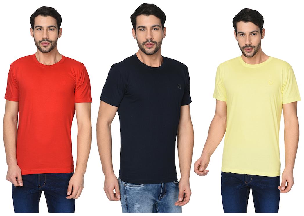 

FRUCH Men Multi Regular fit Cotton Round neck T-Shirt - Pack Of 3